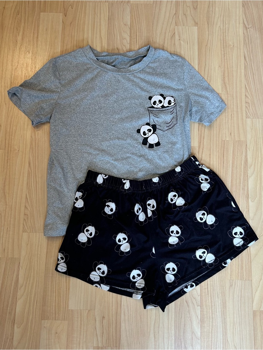Gray and Black Panda Print Pajama Set - Size S